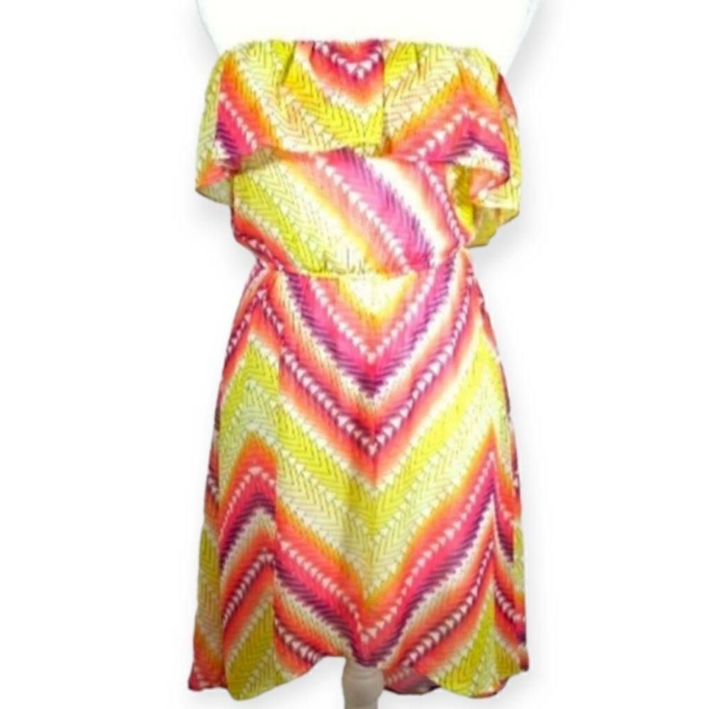 CHARLOTTE RUSSE YELLOW, PINK, & PURPLE STRAPLESS DRESS SZ.XS